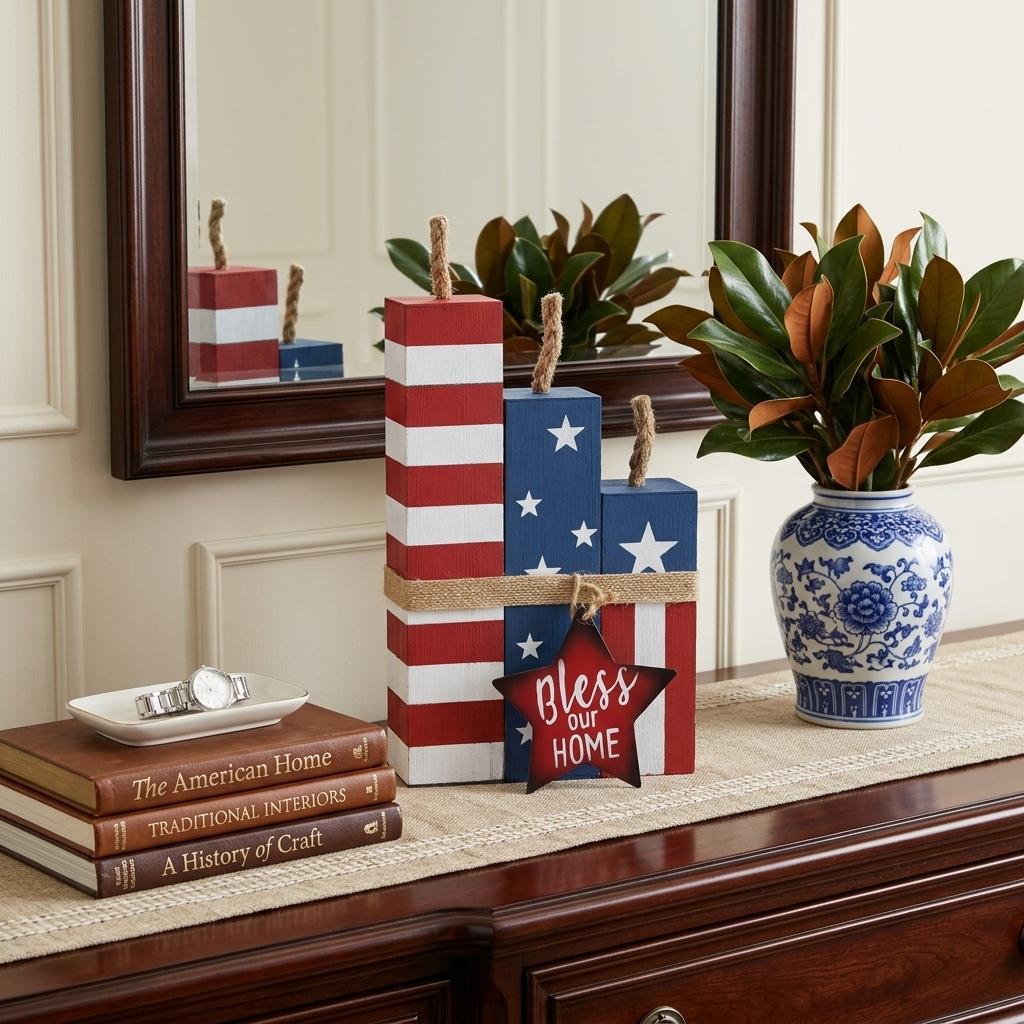 14 Red White And Blue Bless Our Home Tabletop Sign