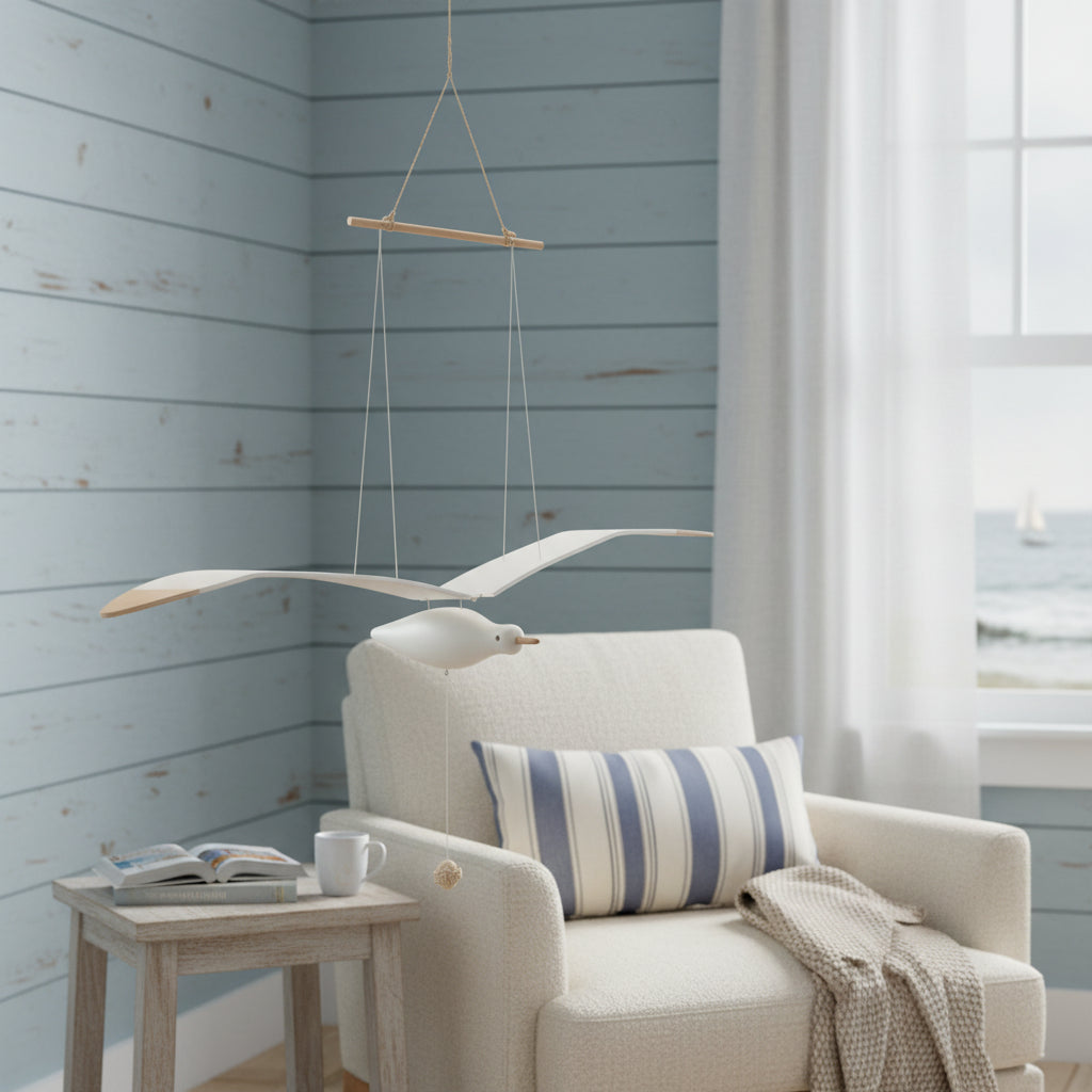 37 White And Natural Hanging Seagull Decorative Sculpture