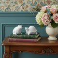 Set of Two White Polyresin Frog And Turtle Figurines