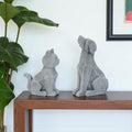 Set of Two Gray Polyresin Cat And Dog Figurines