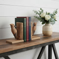 Set of Two Brown Wood Bird Decorative Bookends