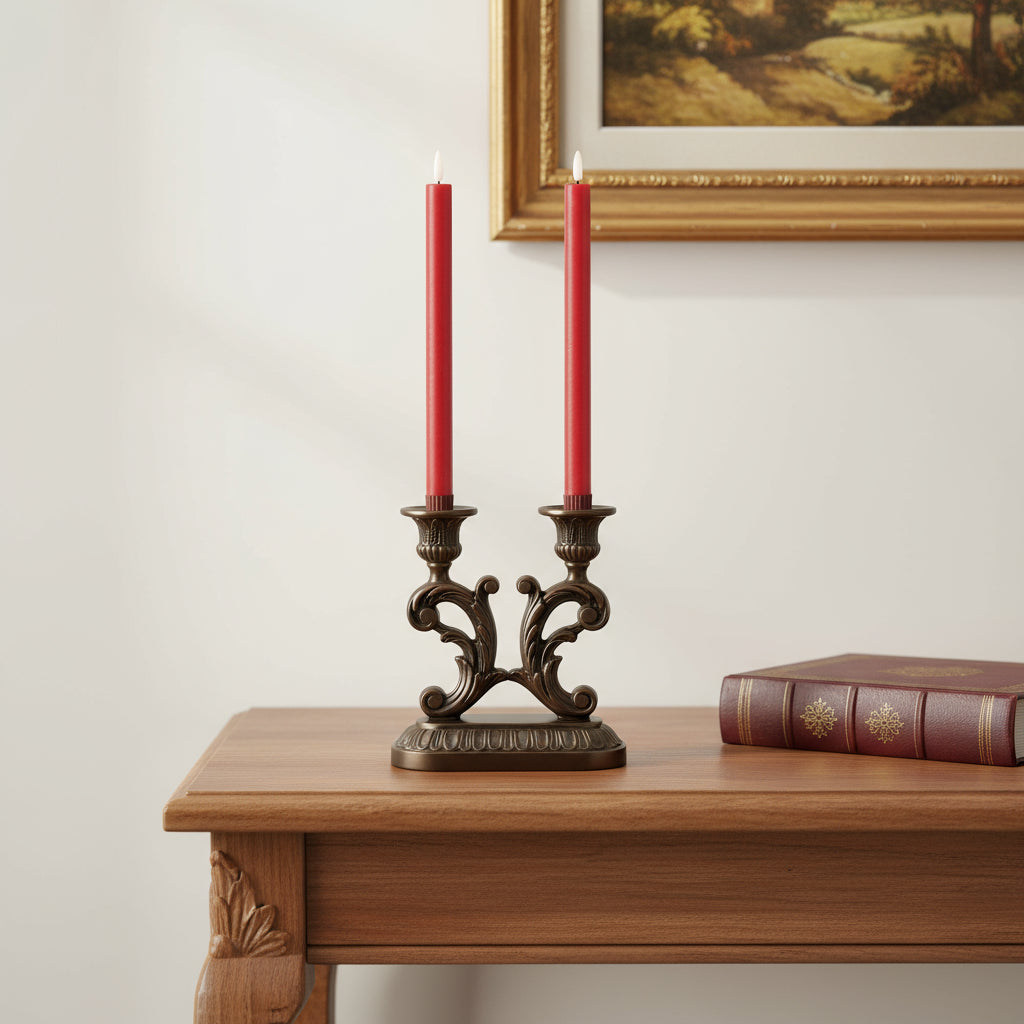 Set of Two Red Unscented Candle Flameless Taper Candles