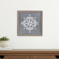 17 X 17 Gray Compass Galvanized Metal And Wood Square Framed Art