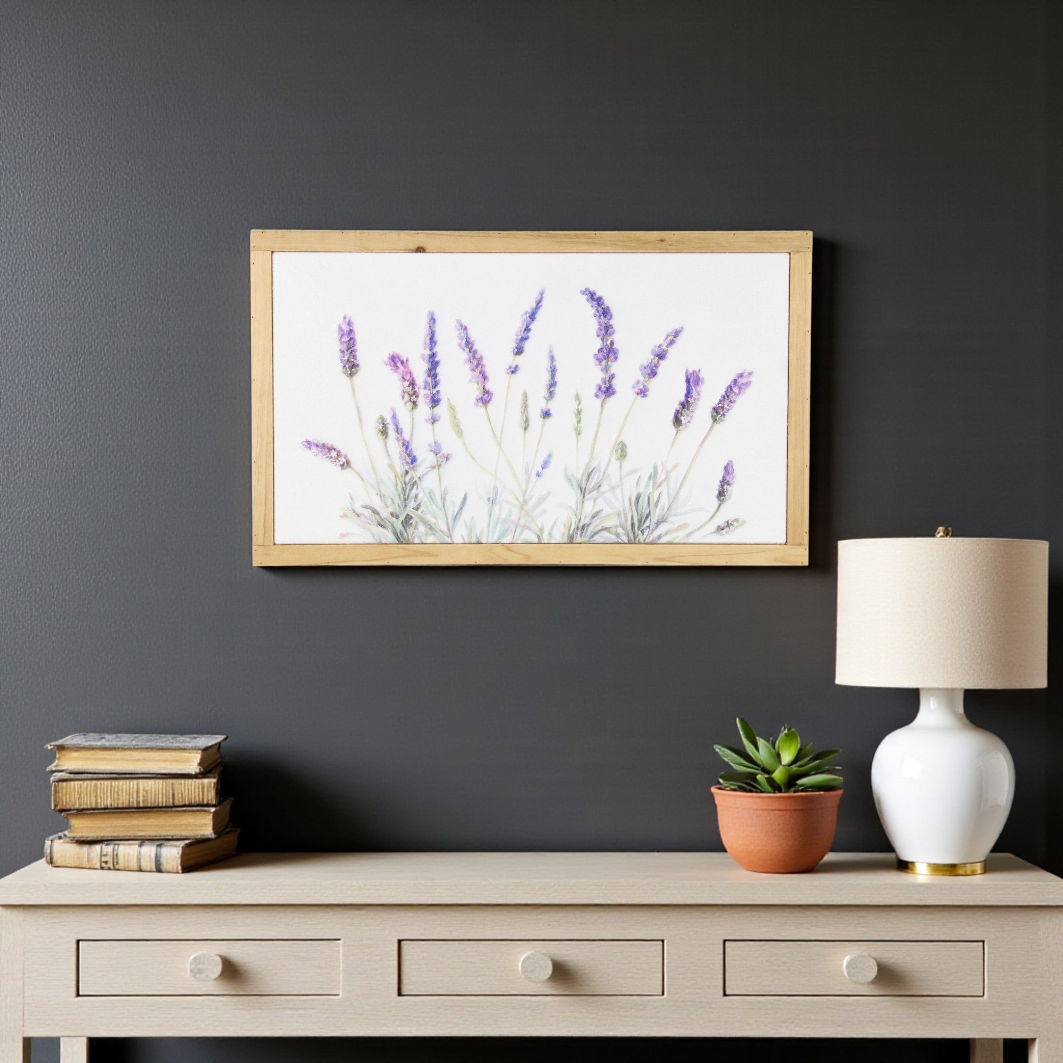16 X 26 Natural White And Lavender Floral Wood Framed Art