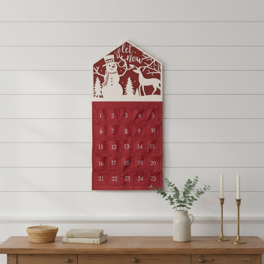 35 X 17 Red And White Christmas Advent Calendar Let it Snow Wood Hanging Wall Decor