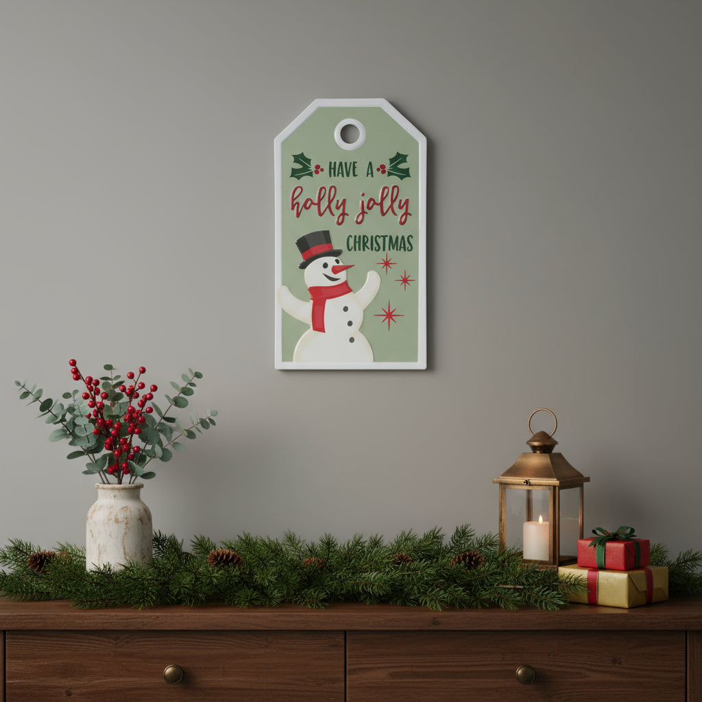 16 X 9 Green And White Metal Christmas Snowman Hanging Wall Decor