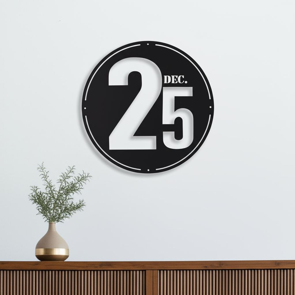 24 X 24 Black Christmas Dec 25th Iron Circle Hanging Wall Decor