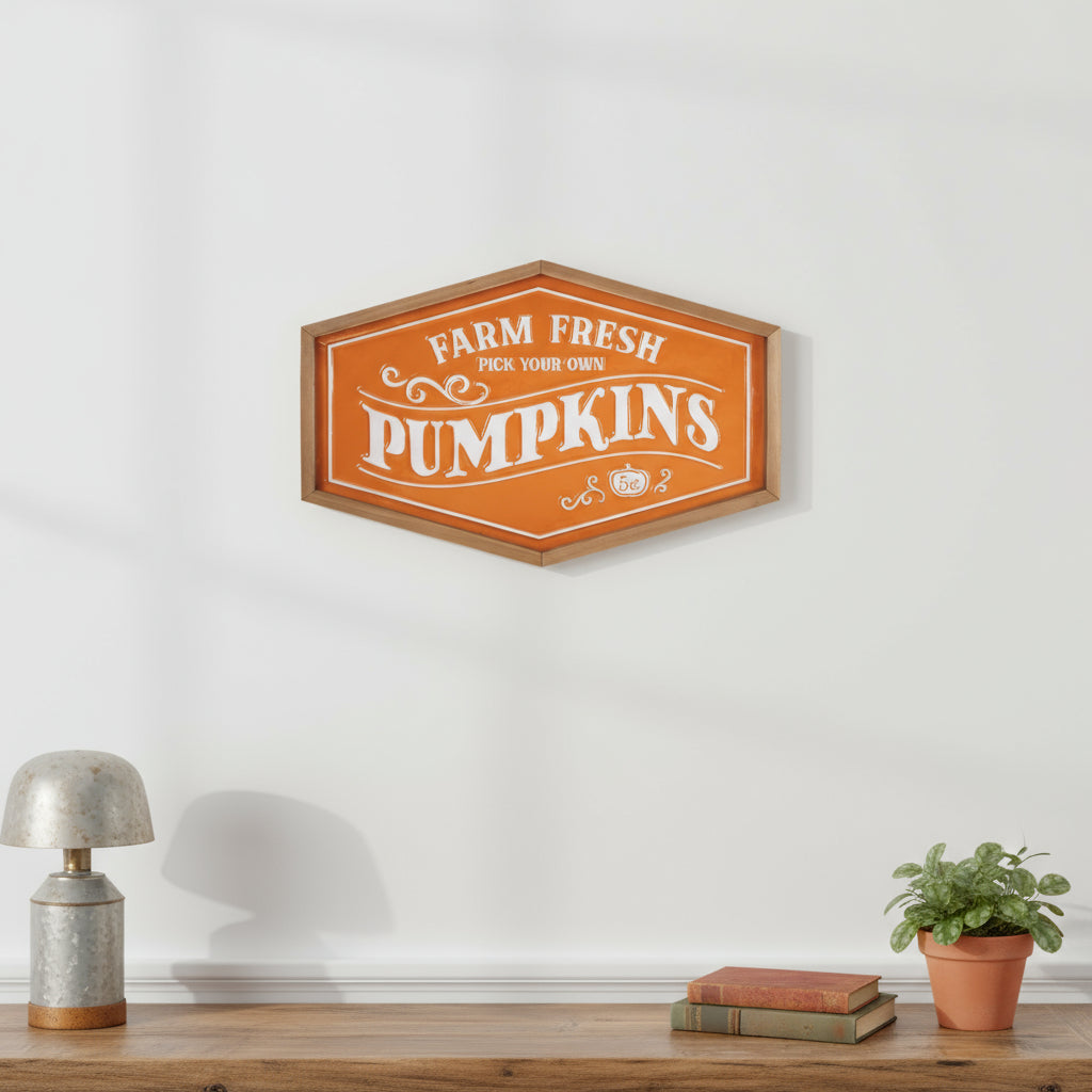 13 X 20 Orange And White Metal Farm Fresh Pumpkins Wall Decor