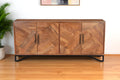82 Brown Solid Wood Carved Geometric Sideboard with Four Doors