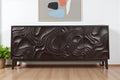 80 Dark Brown Solid Wood Carved Abstract Sideboard with Four Doors