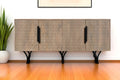 84 Beige Solid Wood Carved Geometric Sideboard with Four Doors
