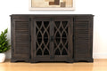 70 Dark Brown Solid Wood Carved Geometric Sideboard with Four Doors