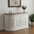 69 White And Brown Solid Wood Carved Geometric Four Drawer Four Door Sideboard