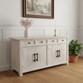 79 White Distressed Solid Wood Paneled Four Drawer Sideboard with Four Doors