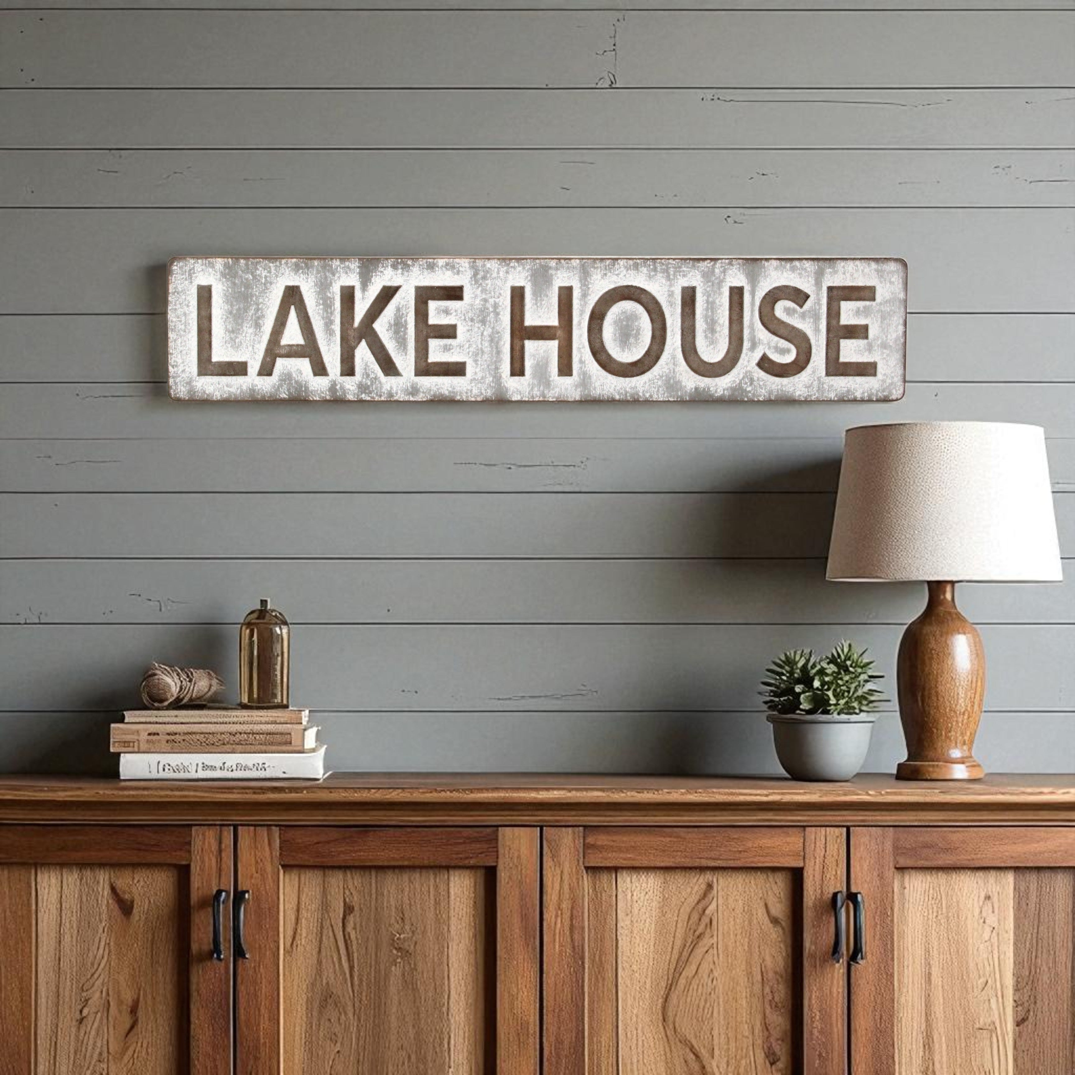 7 X 36 Gray Lake House Galvanized Metal Wall Decor