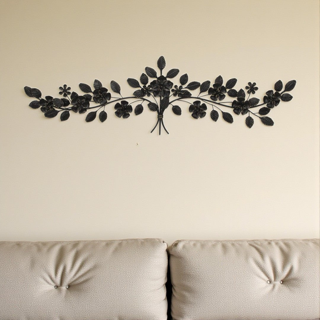 14 X 46 Black Leaf Metal Hanging Dimensional Sculpture