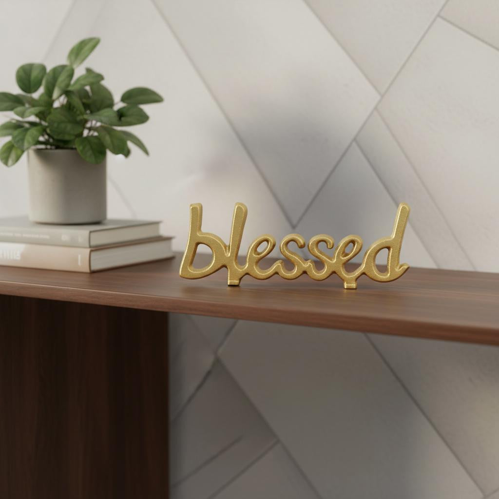 8 Gold Cast Iron Blessed Hand Painted Tabletop Sculpture