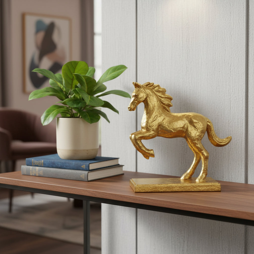 7 Gold Cast Iron Horse Tabletop Sculpture