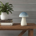 6 Blue And Off White Cast Iron Mushroom Tabletop Sculpture