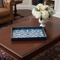 16 Blue And White Geometric Star And Trees Serving Tray With Handles