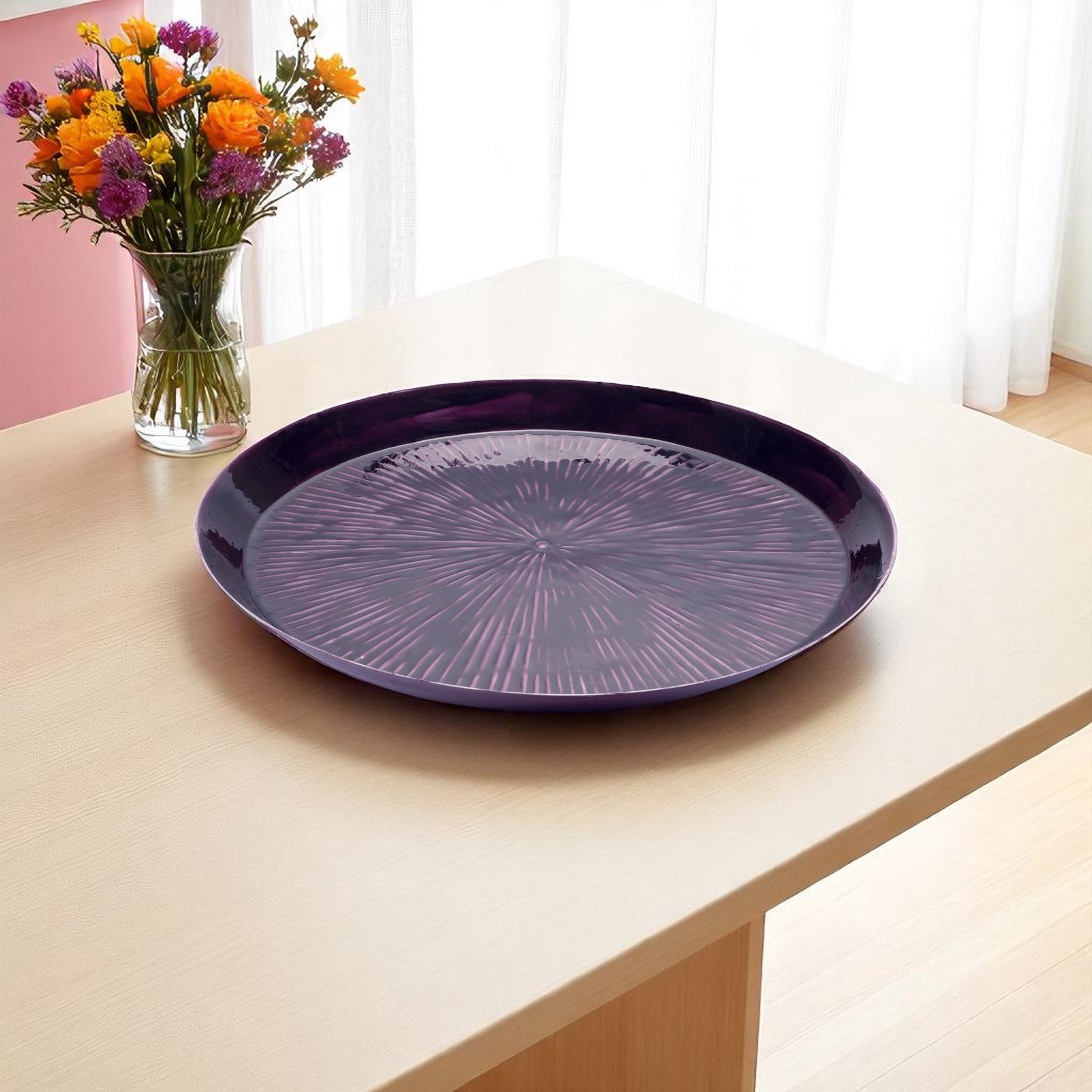 14 Purple Metal Etched Round Serving Tray