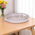 14 Cream And Gray Geometric Pad Print Round Serving Tray With Handles