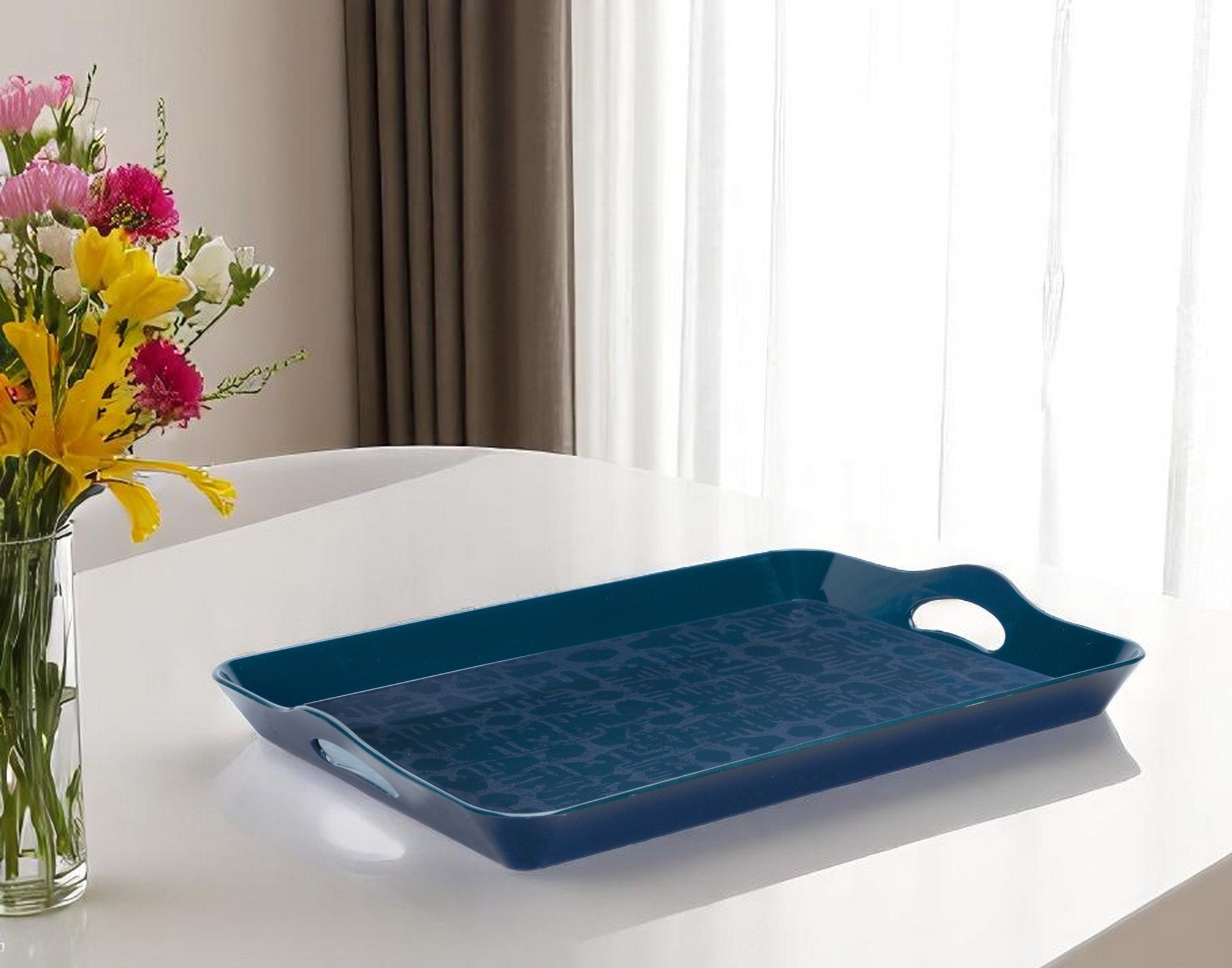 17 Blue Abstract Geo Printed Serving Tray