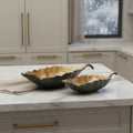 Set of Two 25 Black And Gold Cast Aluminum Rustic Leaf Centerpiece Bowls