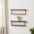 36 Set Of Two Black And Brown Wood And Metal Two Level Accent Shelf