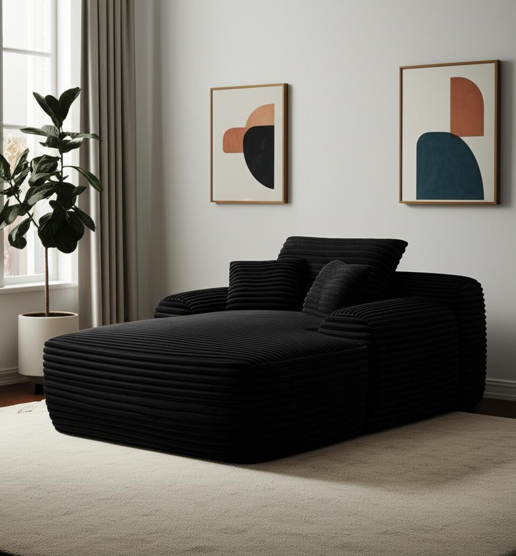 67 Black Corduroy Oversized Chaise Lounge Chair And Toss Pillows