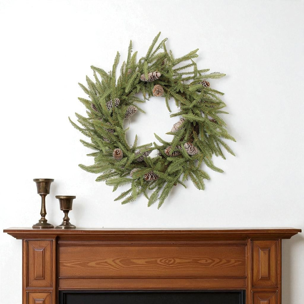 24 Green And Brown Christmas Pine And Pinecone Artificial Wreath