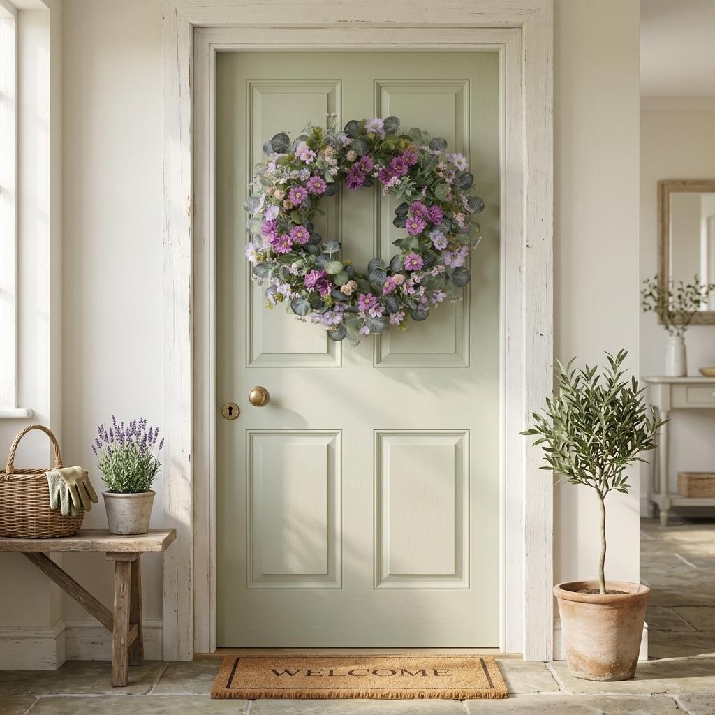 22 Green And Purple Daisy And Thistle Artificial Wreath