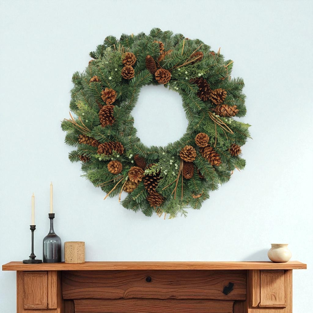 32 Green And Brown Christmas Pine And Pinecone Artificial Wreath