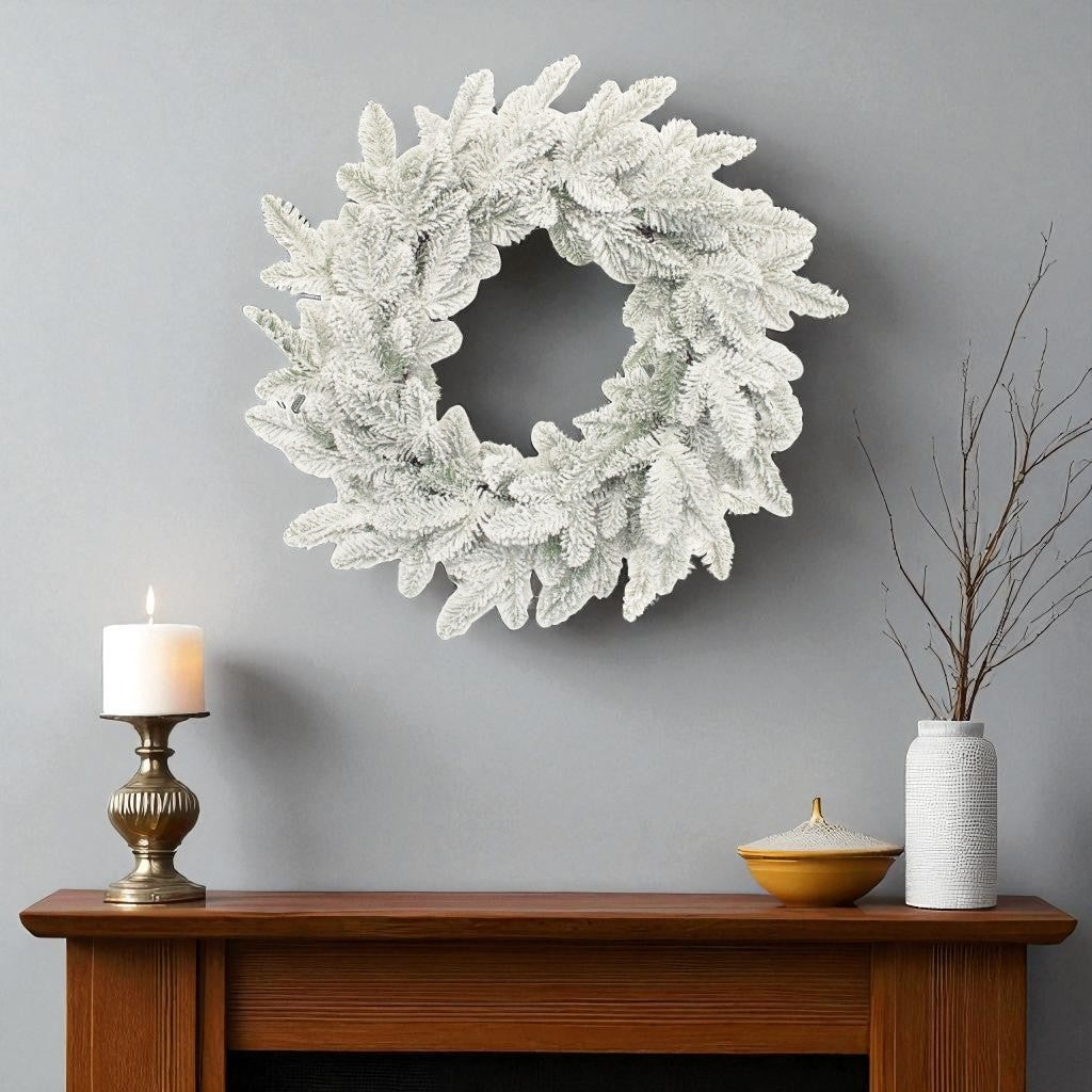 25 White Flocked Pine Christmas Artificial Wreath