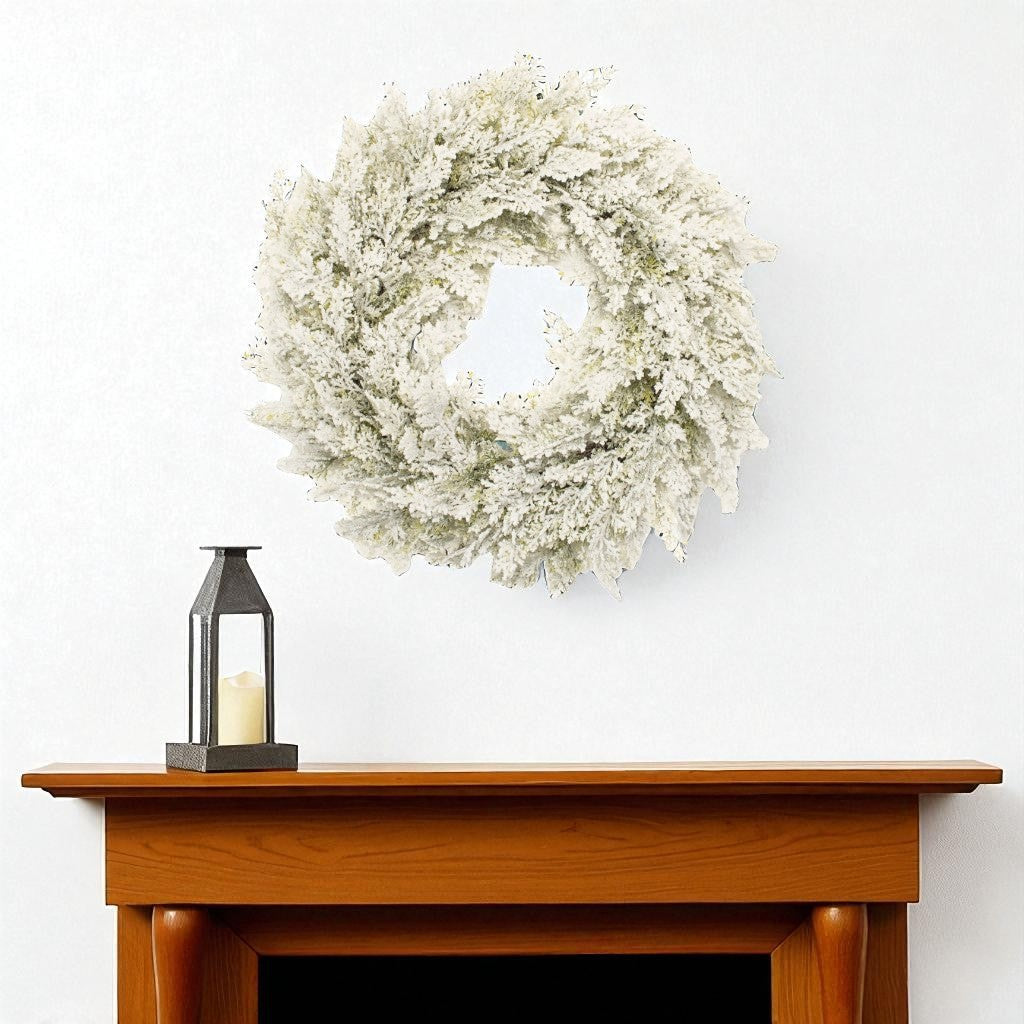 24 Green And White Flocked Pine Christmas Artificial Wreath
