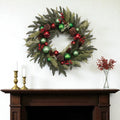 29 Green Red And Brown Artificial Pine Pinecone And Ornaments Christmas Wreath