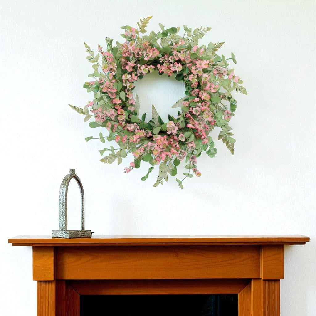 18 Pink And Green Mixed Assortment Artificial Wreath