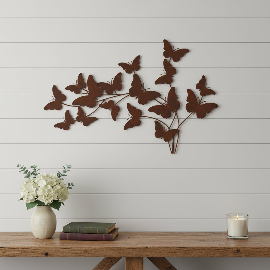 18 X 29 Brown Metal Butterflies Hanging Dimensional Sculpture