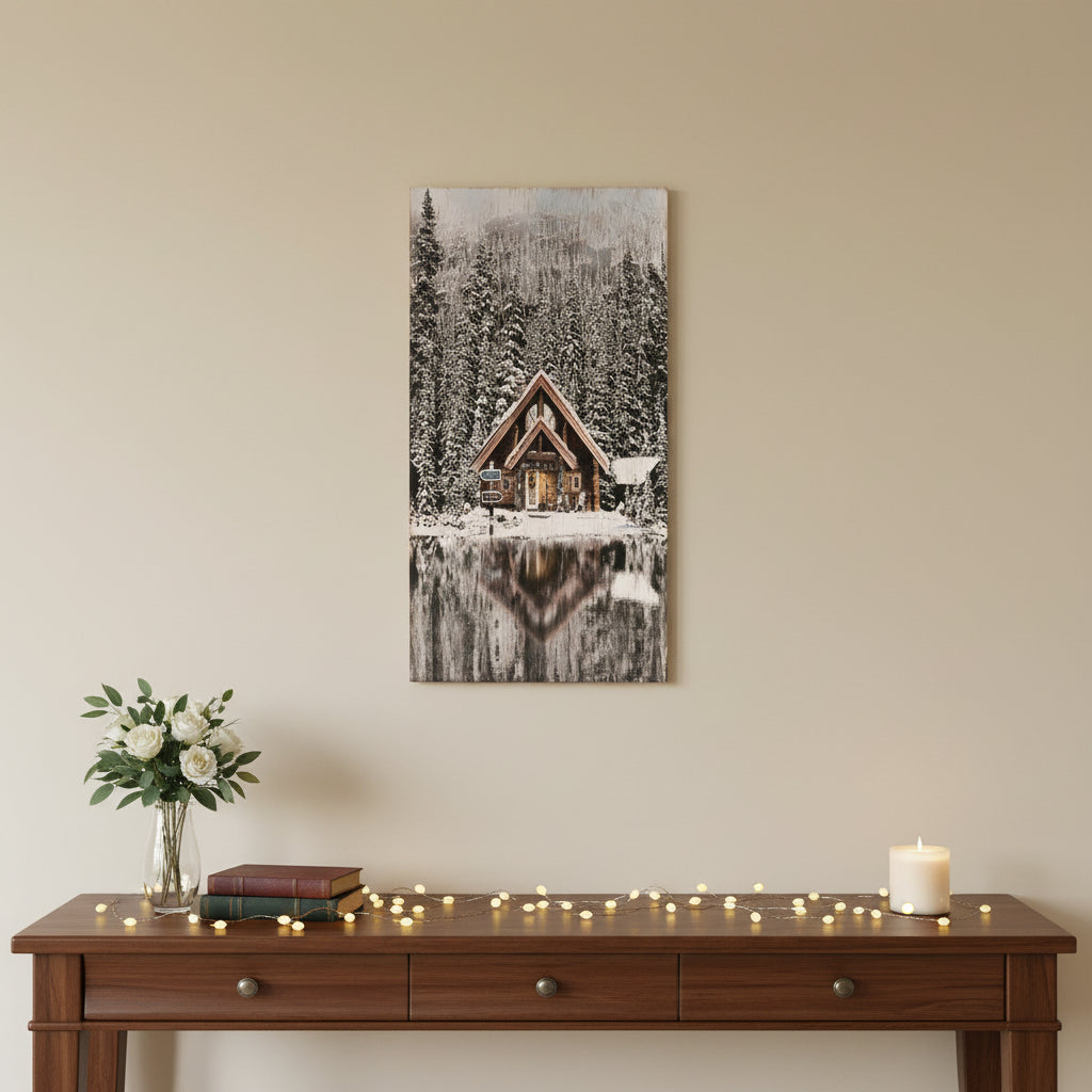 18 X 10 Brown And White Wood Winter Lodge On The Lake Hanging Wall Decor