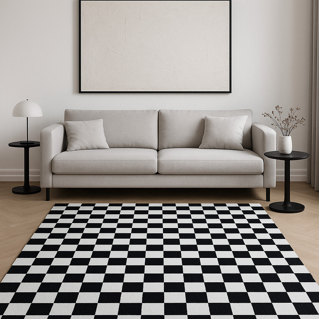 5 X 8 Black And White Checkered Area Rug