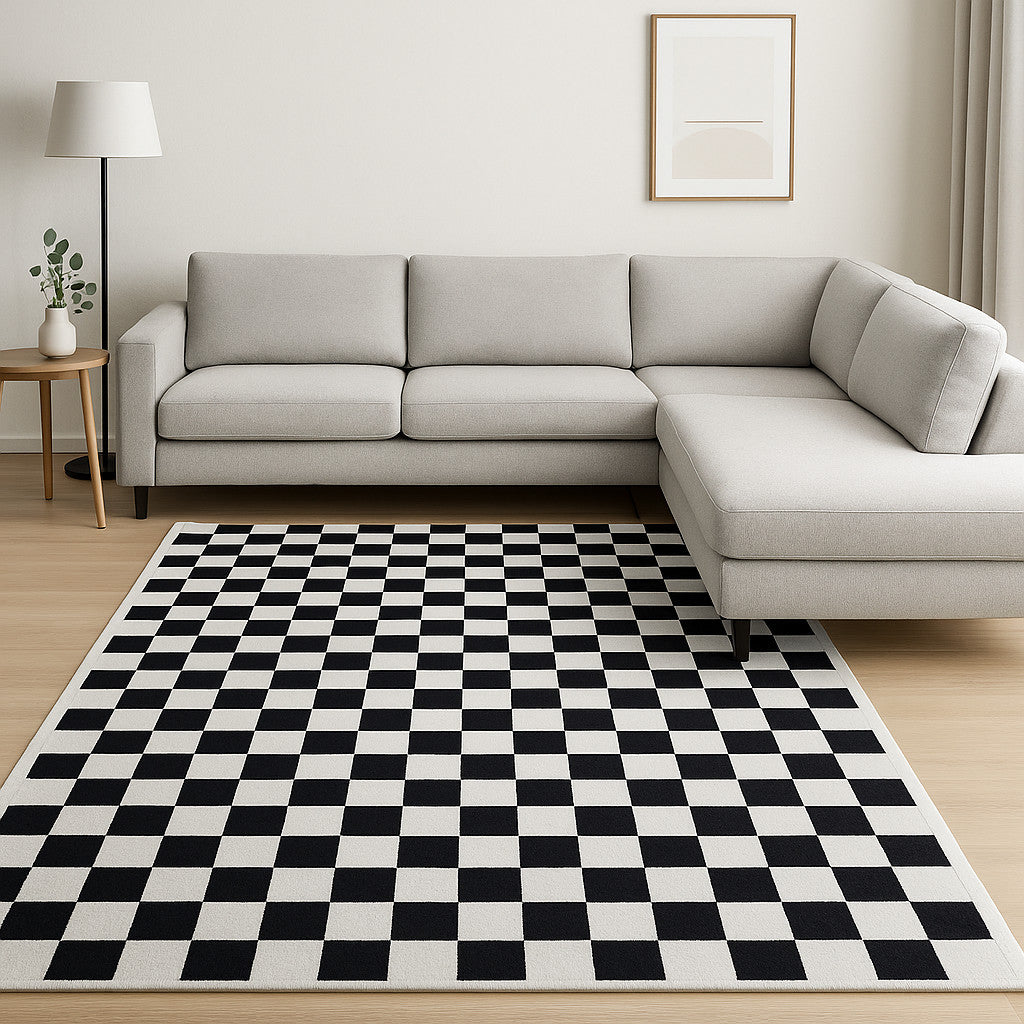 8 X 11 Black And White Checkered Area Rug