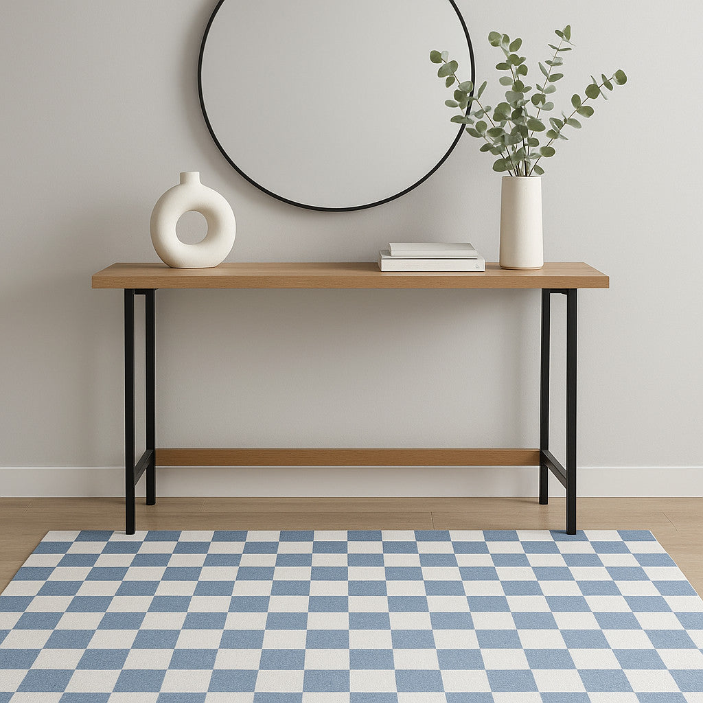 4 X 6 Blue And Off White Checkered Area Rug