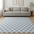 7 X 10 Blue And Off White Checkered Area Rug