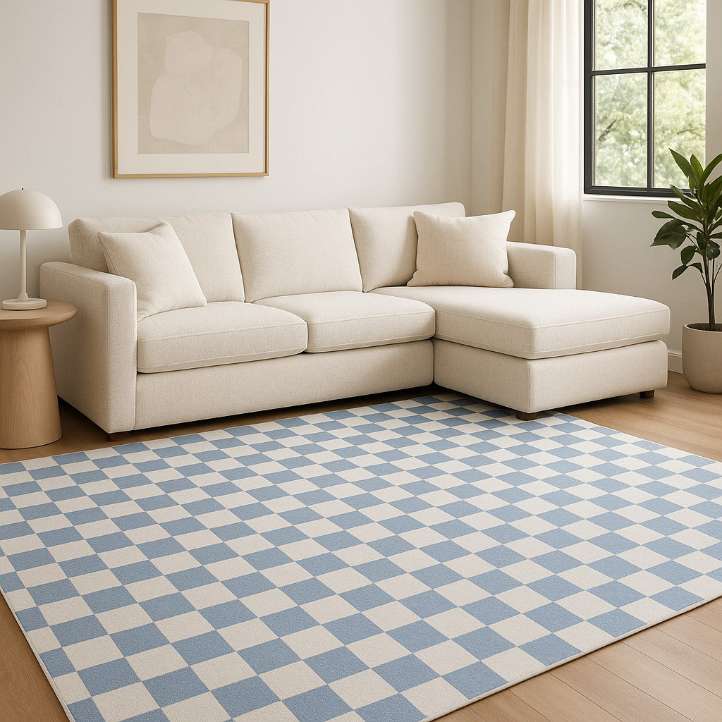 8 X 11 Blue And Off White Checkered Area Rug