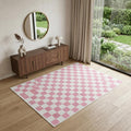 4 X 6 Pink And Off White Checkered Area Rug
