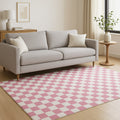 5 X 8 Pink And Off White Checkered Area Rug