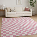 7 X 10 Pink And Off White Checkered Area Rug