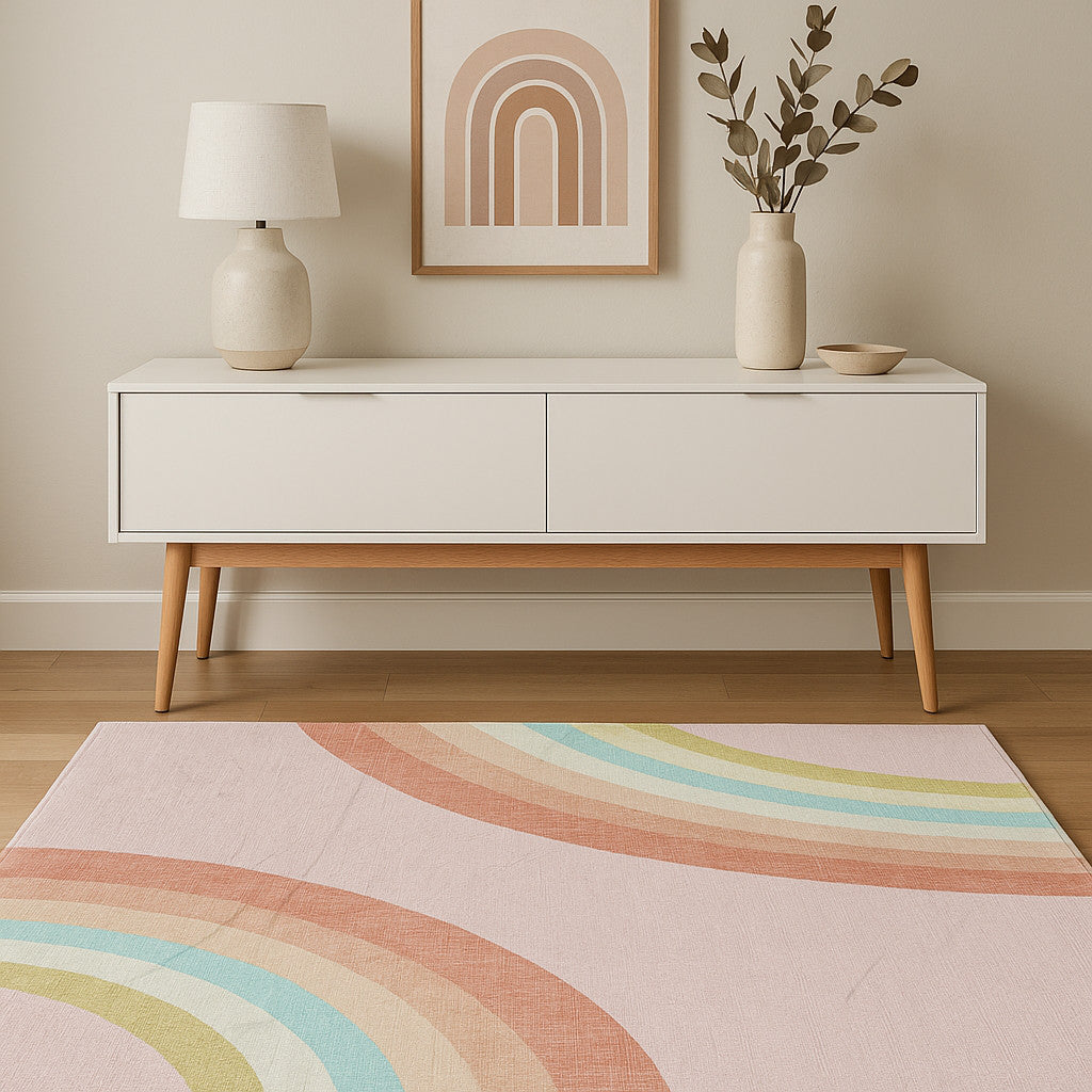 4 X 6 Pink Blue And Green Juvenile Rainbows Youthful Area Rug