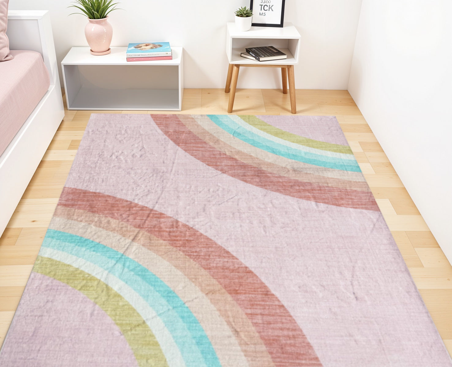 7 X 10 Pink Blue And Green Juvenile Rainbows Youthful Area Rug