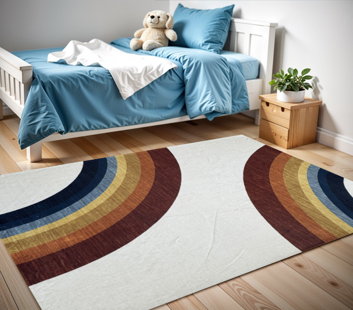 4 X 6 Red Orange And Blue Juvenile Rainbows Youthful Area Rug